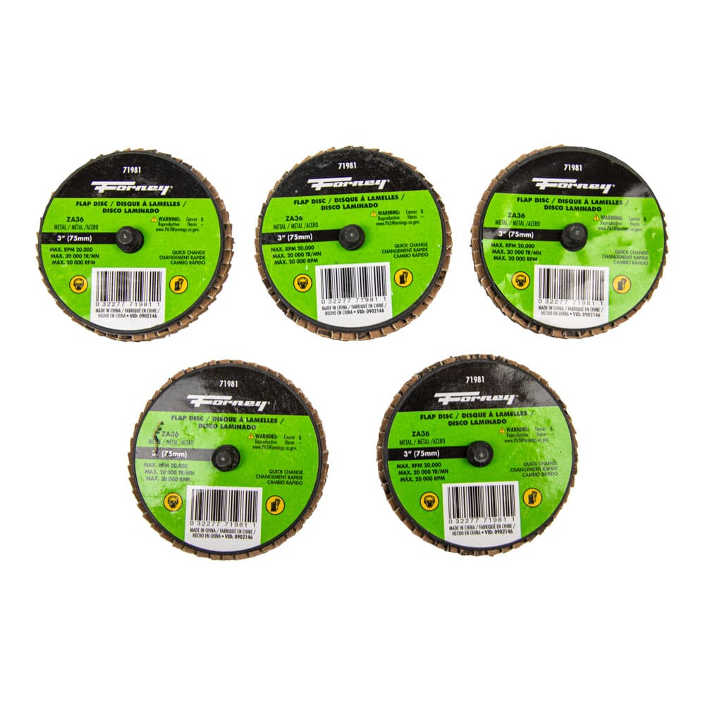 Quick Change Flap Disc, 36 Grit, 3 in (5-Pack of Forney 71981)